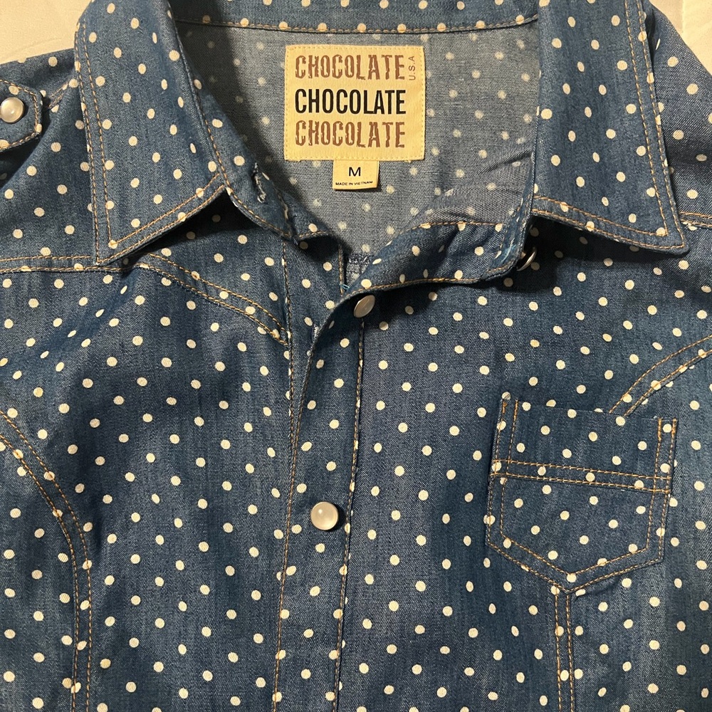 Chocolate Denim Blue Polka Dot Shirt